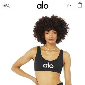 Alo original logo sports bra in black.